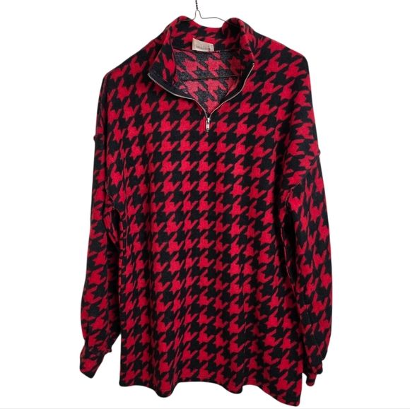 Bibi Flannel Plaid Tunic 1/4 Zip Top Exposed Stitching NWOT Small Oversized - Picture 2 of 12